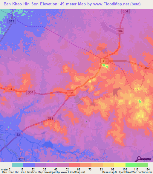 Ban Khao Hin Son,Thailand Elevation Map
