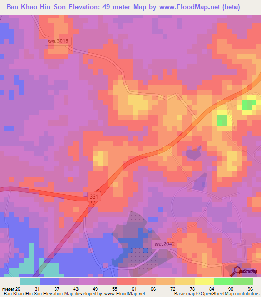 Ban Khao Hin Son,Thailand Elevation Map