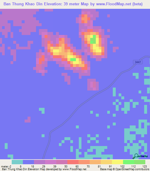 Ban Thung Khao Din,Thailand Elevation Map