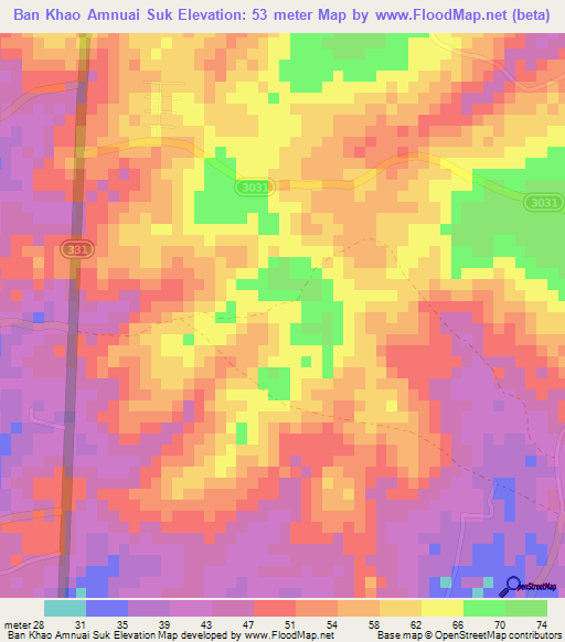 Ban Khao Amnuai Suk,Thailand Elevation Map