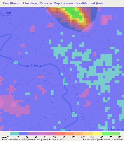 Ban Khanun,Thailand Elevation Map