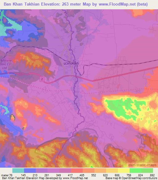 Ban Khan Takhian,Thailand Elevation Map