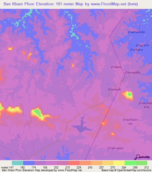 Ban Kham Phon,Thailand Elevation Map