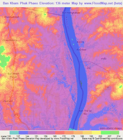 Ban Kham Phak Phaeo,Thailand Elevation Map