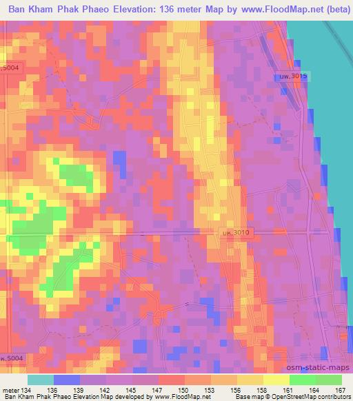 Ban Kham Phak Phaeo,Thailand Elevation Map