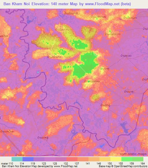 Ban Kham Noi,Thailand Elevation Map