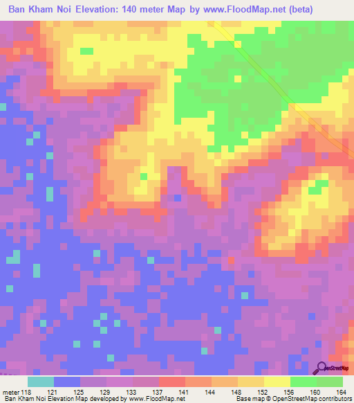 Ban Kham Noi,Thailand Elevation Map