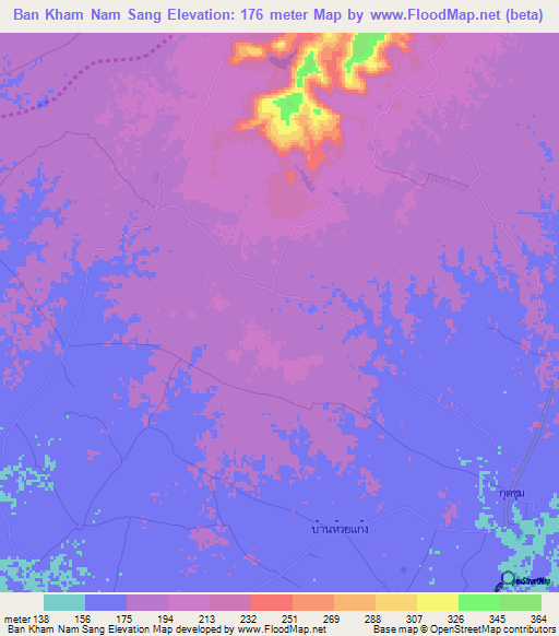Ban Kham Nam Sang,Thailand Elevation Map