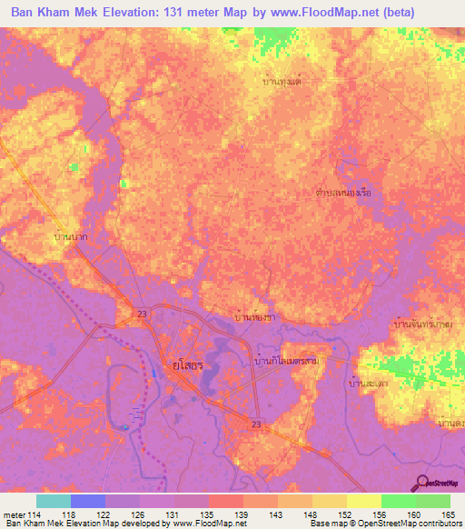 Ban Kham Mek,Thailand Elevation Map