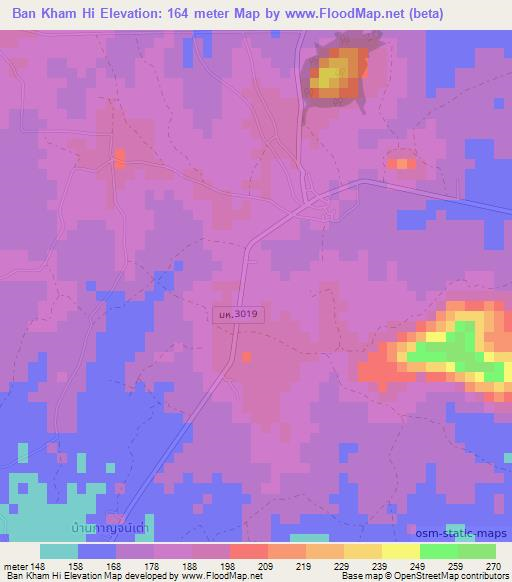 Ban Kham Hi,Thailand Elevation Map