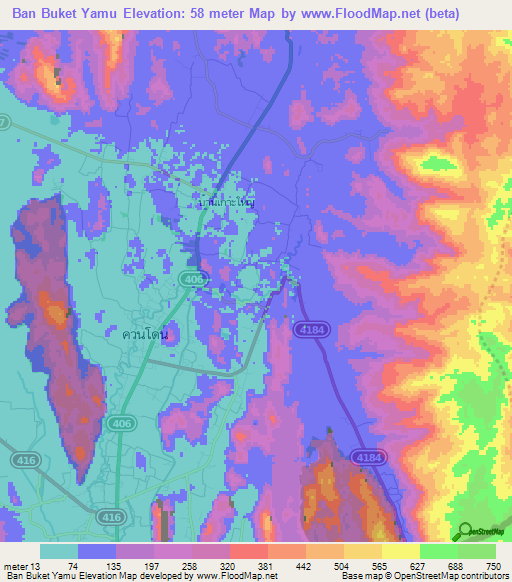 Ban Buket Yamu,Thailand Elevation Map