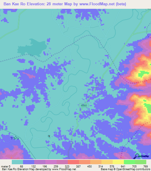 Ban Kae Ro,Thailand Elevation Map