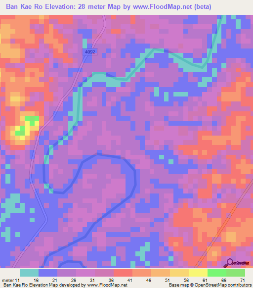 Ban Kae Ro,Thailand Elevation Map