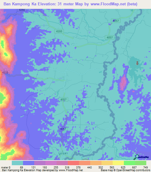 Ban Kampong Ka,Thailand Elevation Map