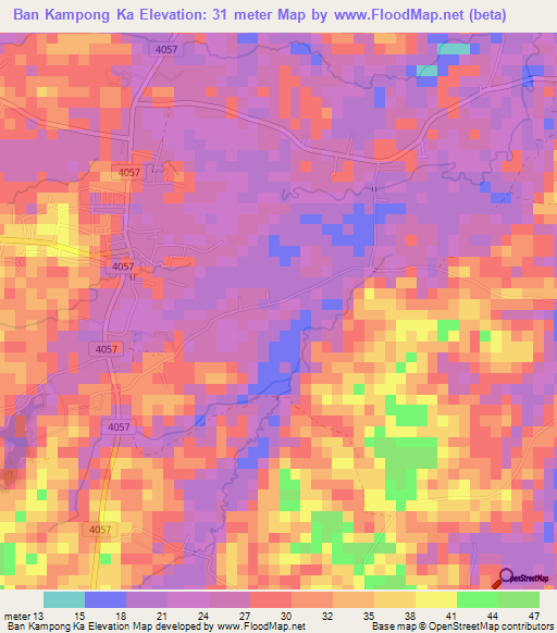 Ban Kampong Ka,Thailand Elevation Map