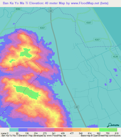 Ban Ka Yo Ma Ti,Thailand Elevation Map