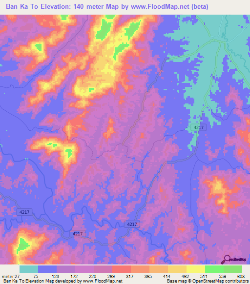 Ban Ka To,Thailand Elevation Map