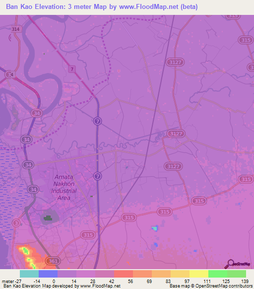 Ban Kao,Thailand Elevation Map
