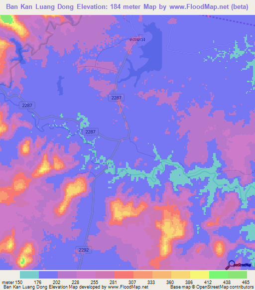 Ban Kan Luang Dong,Thailand Elevation Map