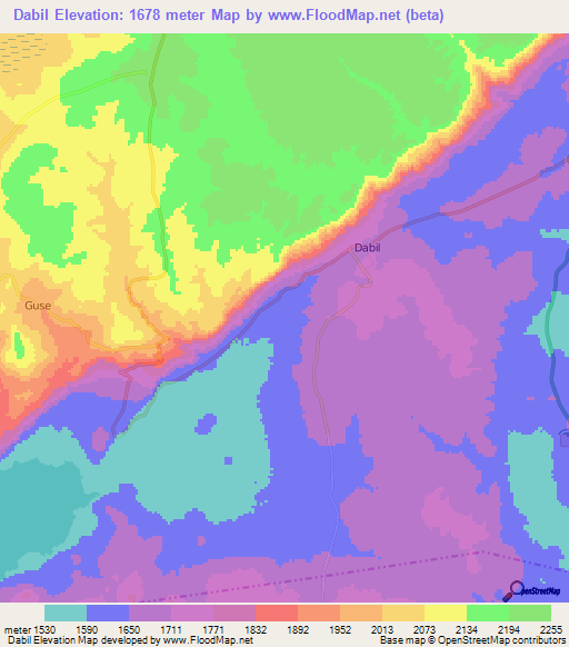 Dabil,Tanzania Elevation Map