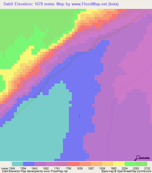 Dabil,Tanzania Elevation Map