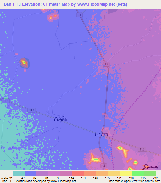 Ban I Tu,Thailand Elevation Map
