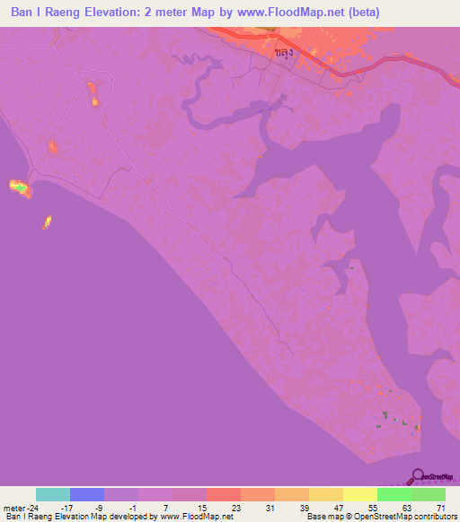 Ban I Raeng,Thailand Elevation Map