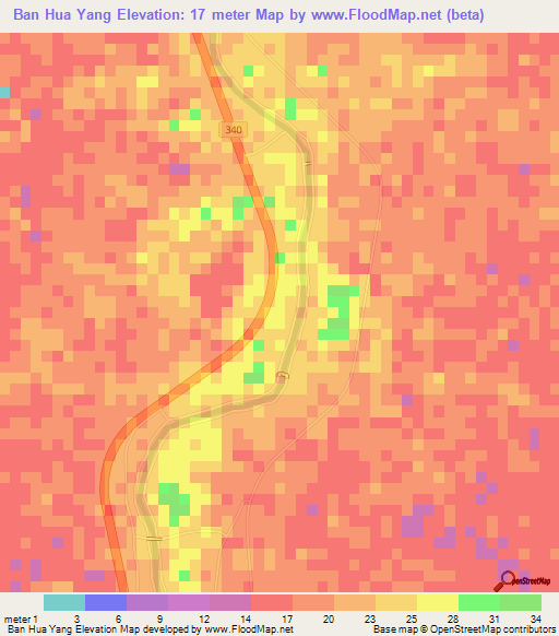 Ban Hua Yang,Thailand Elevation Map