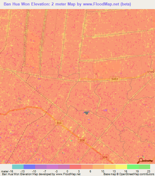 Ban Hua Won,Thailand Elevation Map