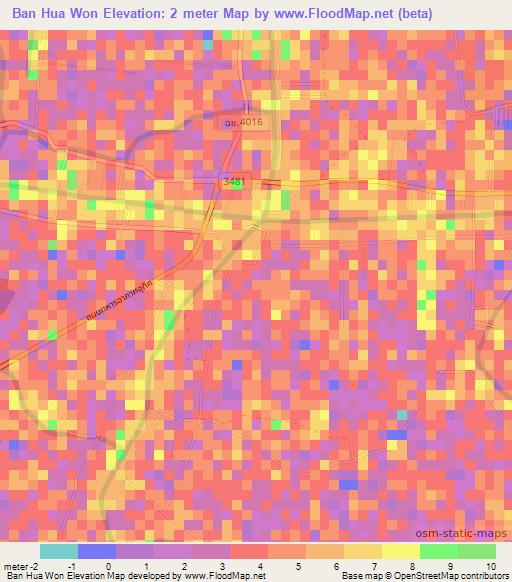 Ban Hua Won,Thailand Elevation Map