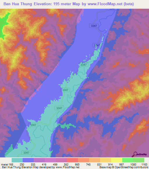 Ban Hua Thung,Thailand Elevation Map