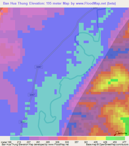 Ban Hua Thung,Thailand Elevation Map