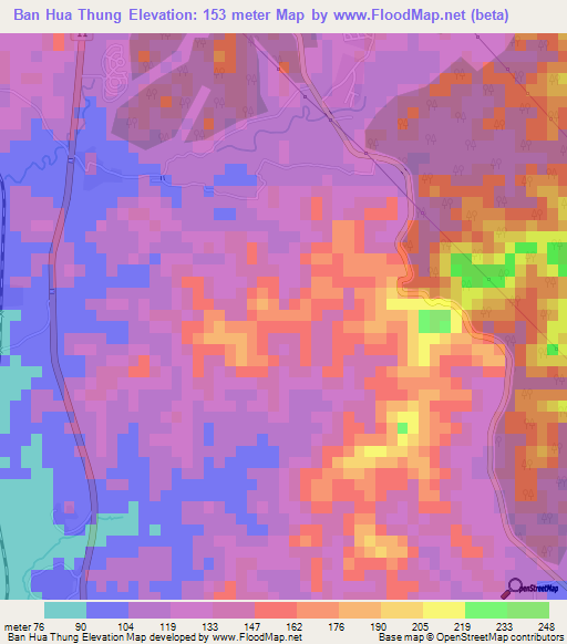 Ban Hua Thung,Thailand Elevation Map