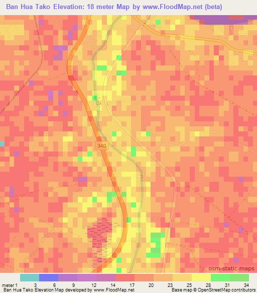 Ban Hua Tako,Thailand Elevation Map