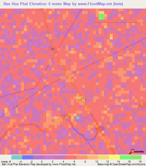 Ban Hua Phai,Thailand Elevation Map