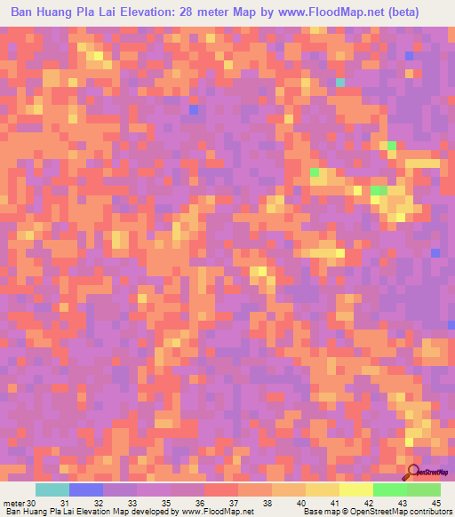 Ban Huang Pla Lai,Thailand Elevation Map