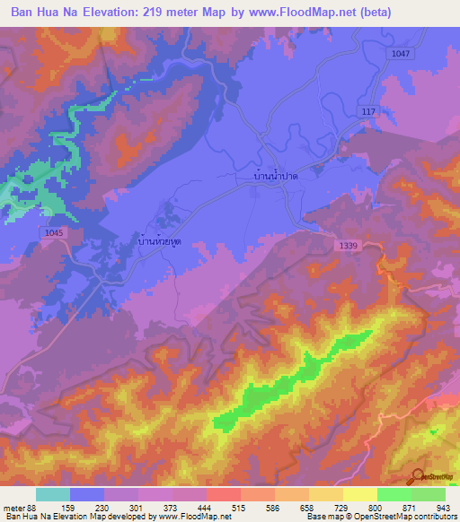 Ban Hua Na,Thailand Elevation Map