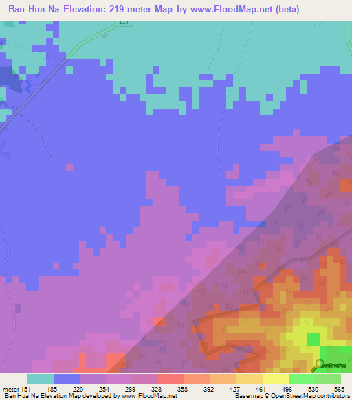Ban Hua Na,Thailand Elevation Map