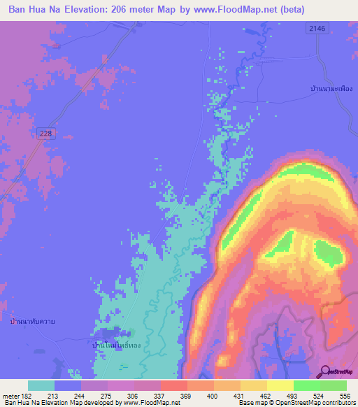 Ban Hua Na,Thailand Elevation Map