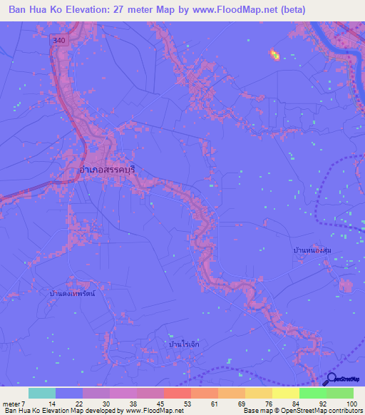 Ban Hua Ko,Thailand Elevation Map