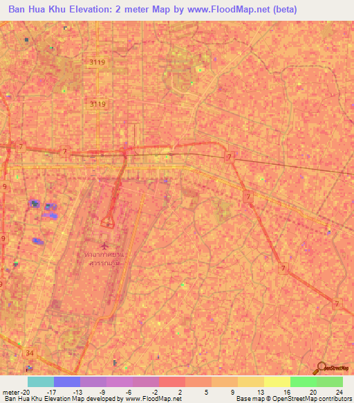 Ban Hua Khu,Thailand Elevation Map