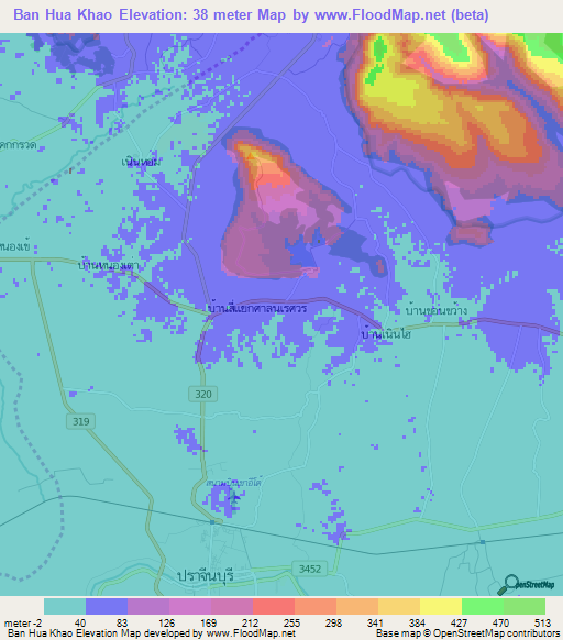 Ban Hua Khao,Thailand Elevation Map
