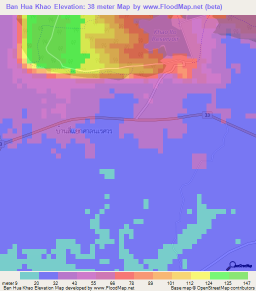 Ban Hua Khao,Thailand Elevation Map