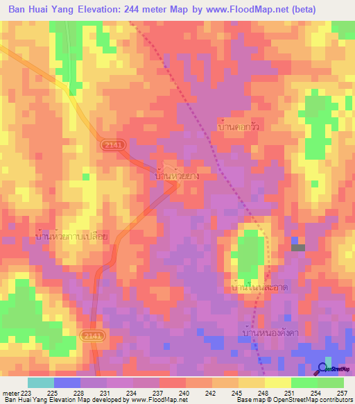 Ban Huai Yang,Thailand Elevation Map