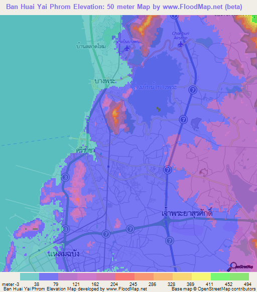 Ban Huai Yai Phrom,Thailand Elevation Map