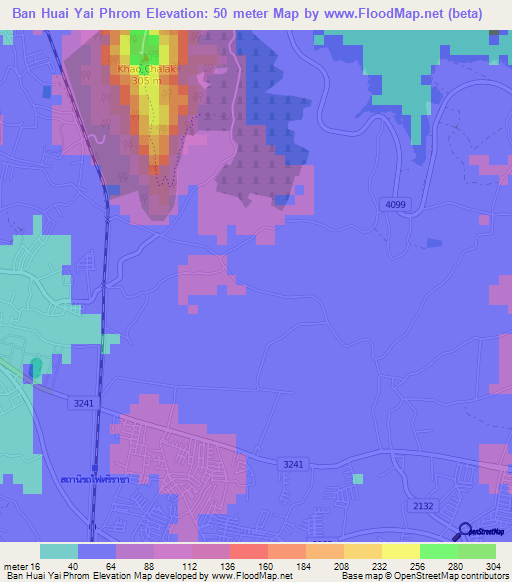 Ban Huai Yai Phrom,Thailand Elevation Map