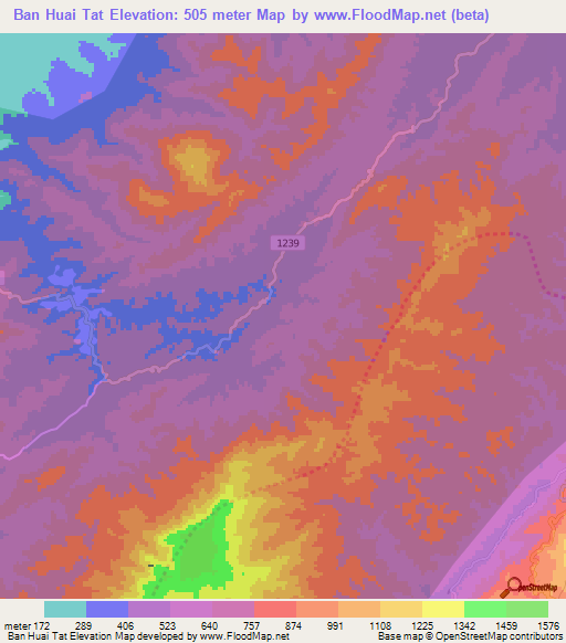 Ban Huai Tat,Thailand Elevation Map