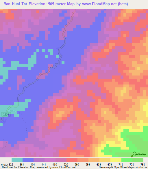 Ban Huai Tat,Thailand Elevation Map