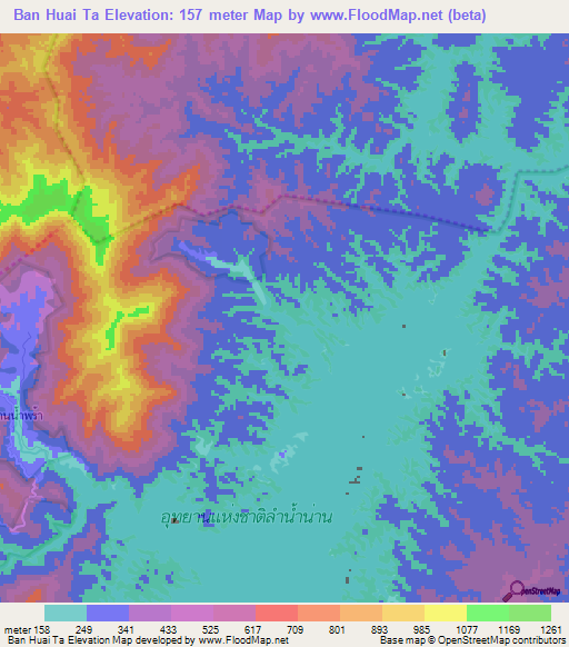 Ban Huai Ta,Thailand Elevation Map