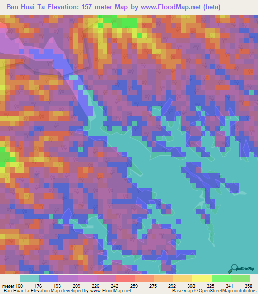 Ban Huai Ta,Thailand Elevation Map